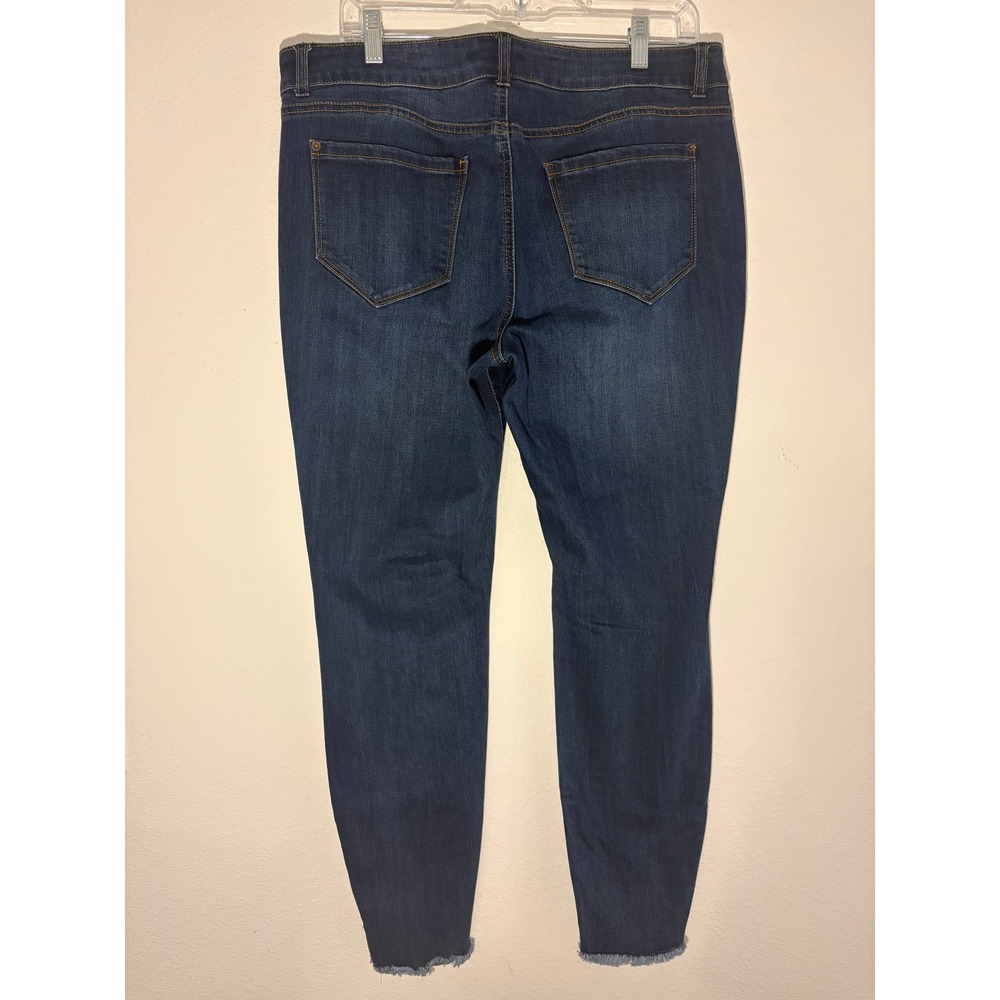 For The Republic Womens Size 14 Dark Wash Frayed Hem Skinny Jeans Side Slit - Picture 2 of 9